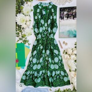 Rungolee Blue Green Floral Reese Dress 100% Silk, Size M